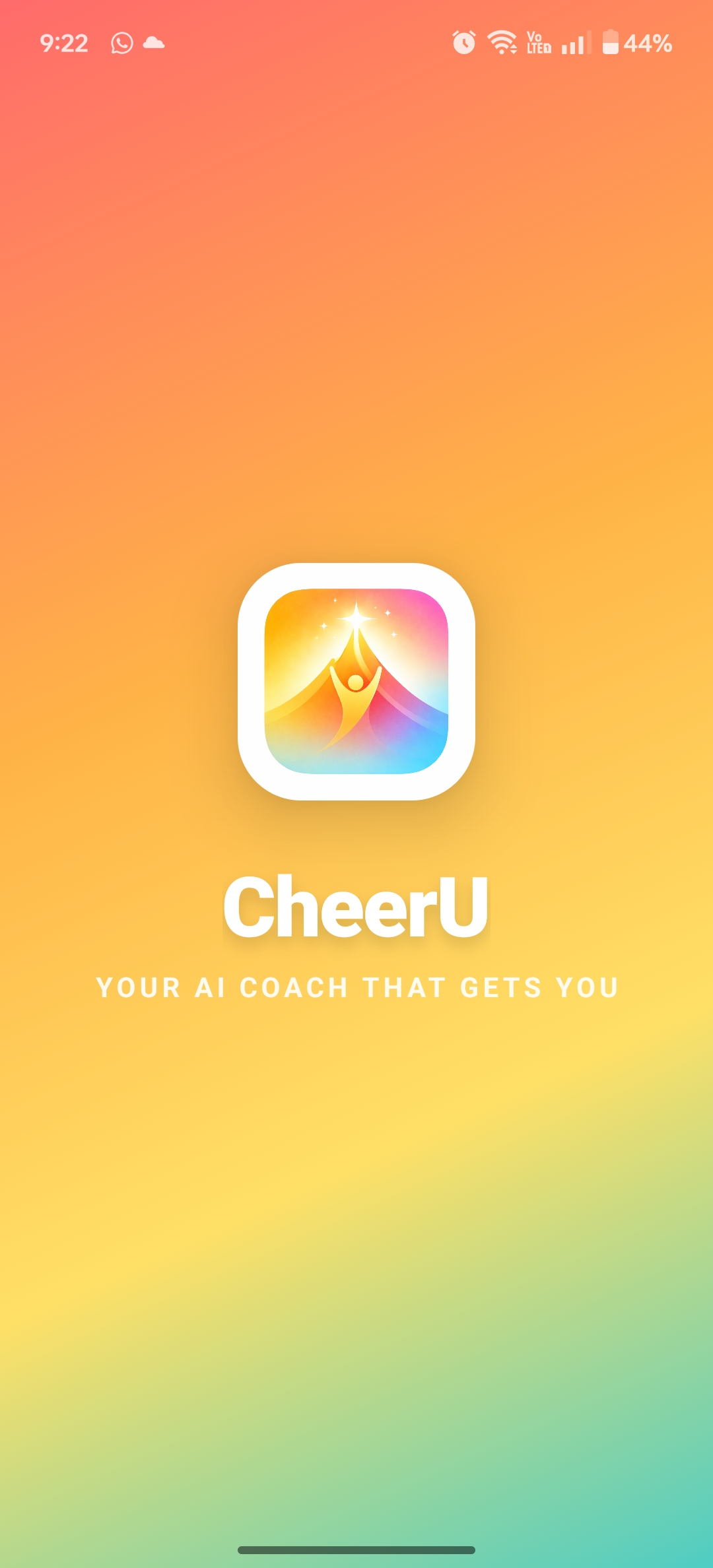 CheerU startup screen, your coach that gets you