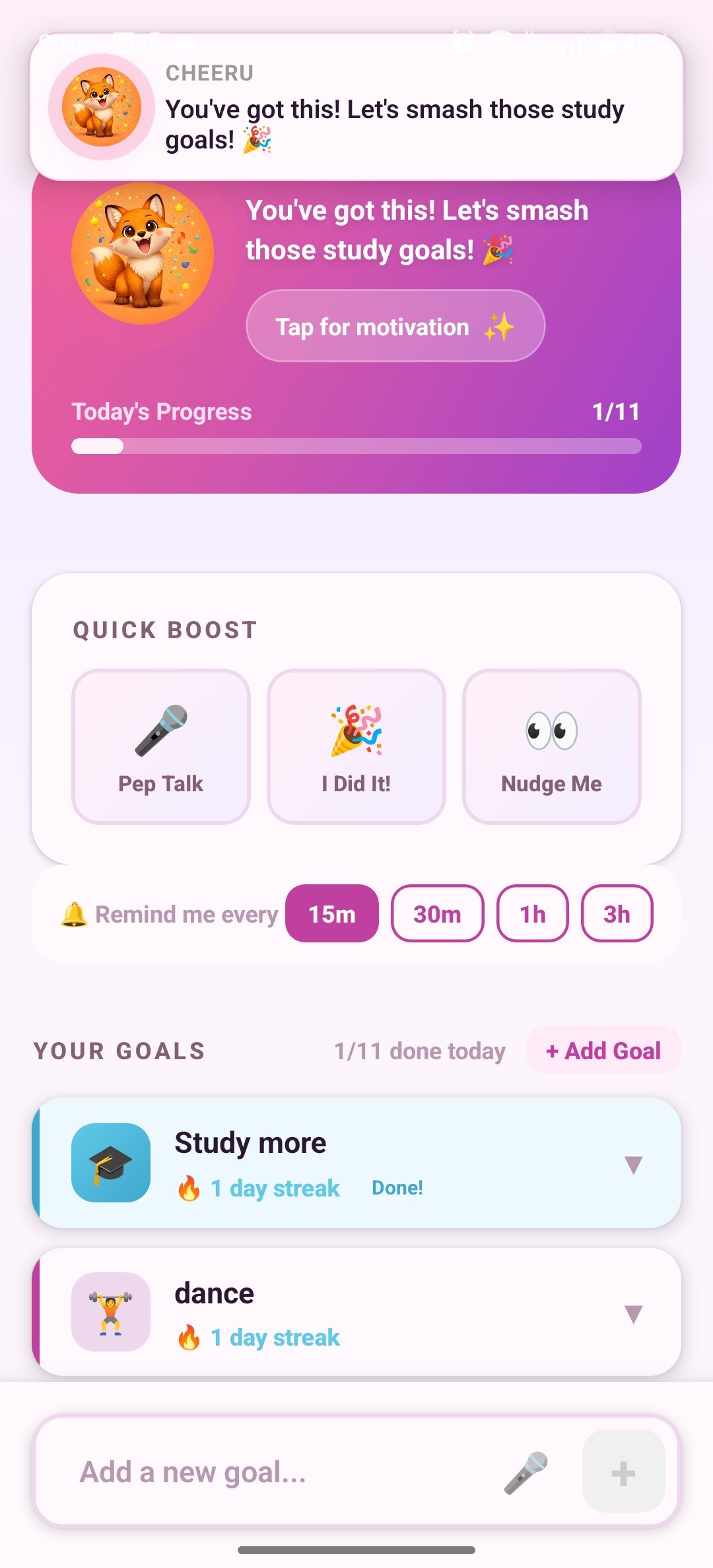 CheerU notification in action